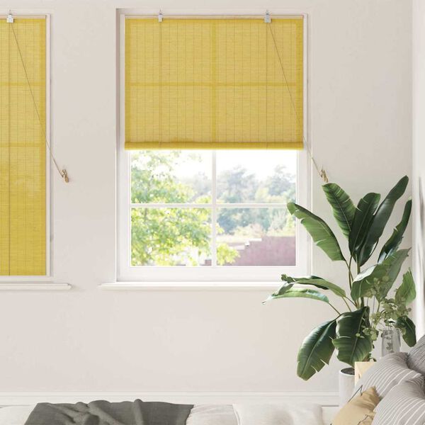vidaXL Roller Blind with Curtains Yellow 43.31 x 62.99 in Bamboo