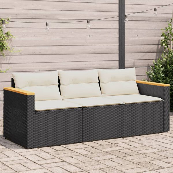 vidaXL Garden Sofa Black and Cream White