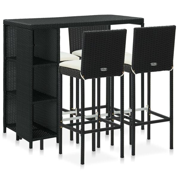 vidaXL Garden Bar Set Black and Cream Poly rattan Medium