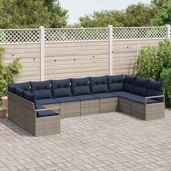 vidaXL Sofa Set with Cushion 10 pcs Grey Poly Rattan