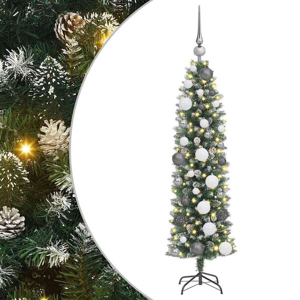 vidaXL Artificial Slim Christmas Tree Green and White 47.24 in