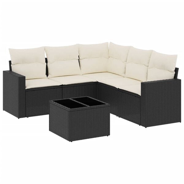 vidaXL Garden Sofa Set Black PE Rattan Large Removable Covers