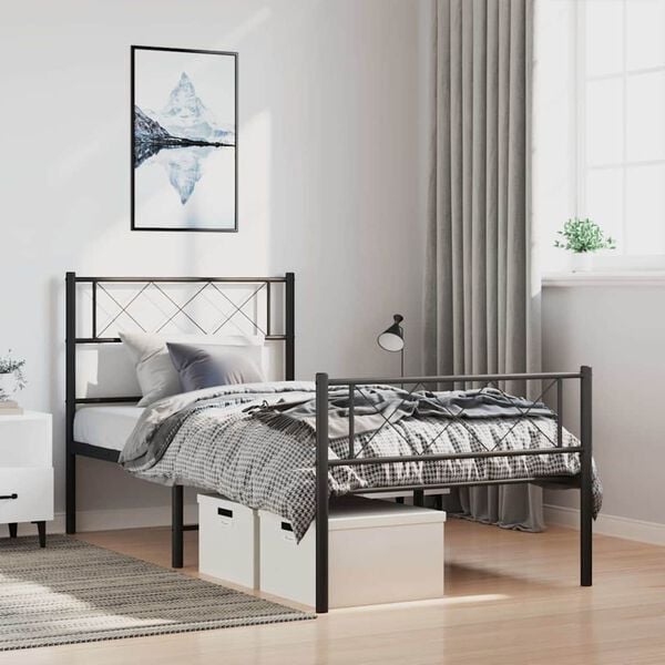 vidaXL Metal Bed Frame Black Powder-Coated Steel Twin Metal Bed Frame