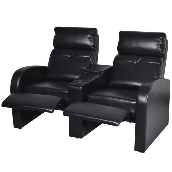 vidaXL Recliner Sofa Black Artificial Leather, Wooden Frame 2-Seater