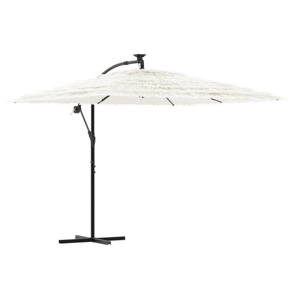 vidaXL Garden Parasol White Polyester, Steel, Straw Large Collapsible