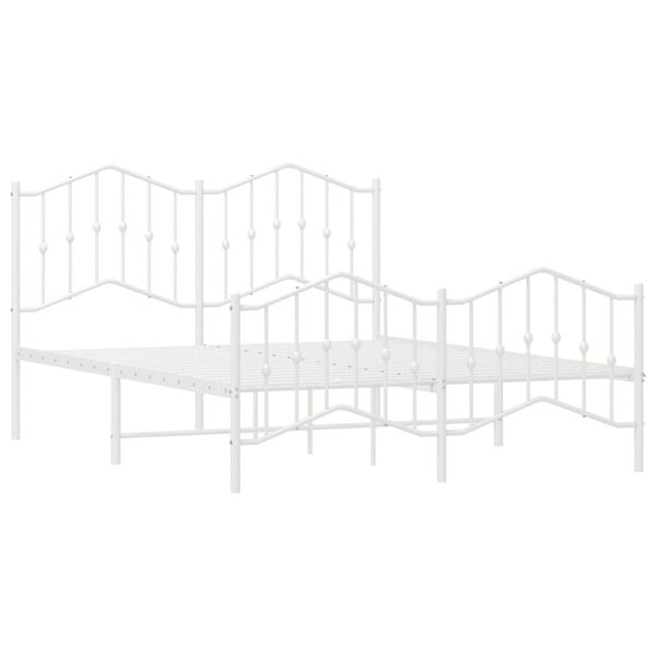 vidaXL Bed Frame White Powder-Coated Steel Double Bed Frame