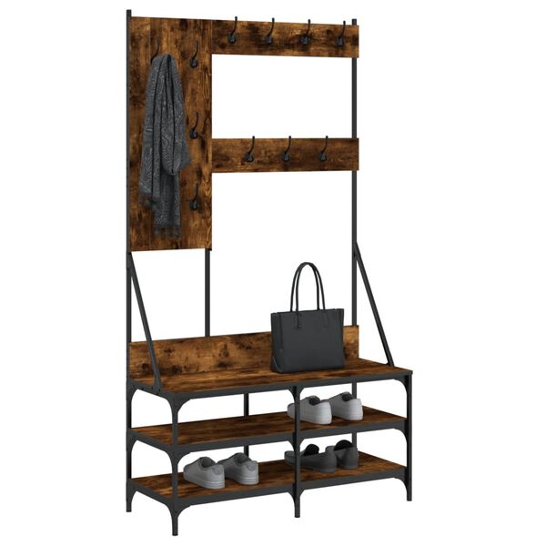 vidaXL Clothes Rack Smoked Oak Engineered wood and metal 39.4x15.7x72.4 in