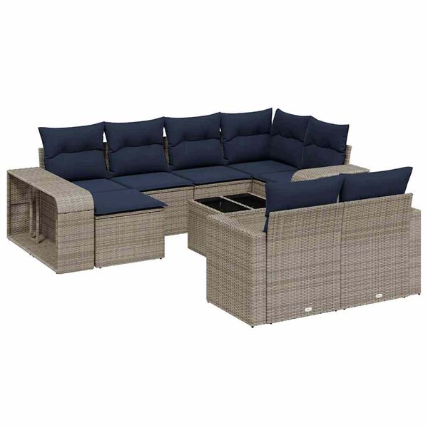 vidaXL 11 Piece Patio Sofa Set with Cushions Gray Poly Rattan