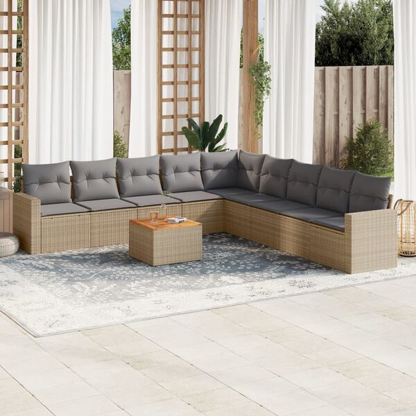 vidaXL Garden Sofa Set Beige PE rattan Large Adjustable Feet