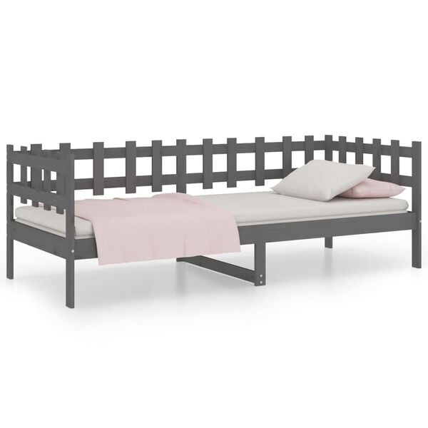 vidaXL Day Bed Grey Solid pine wood 35.4x78.7 in
