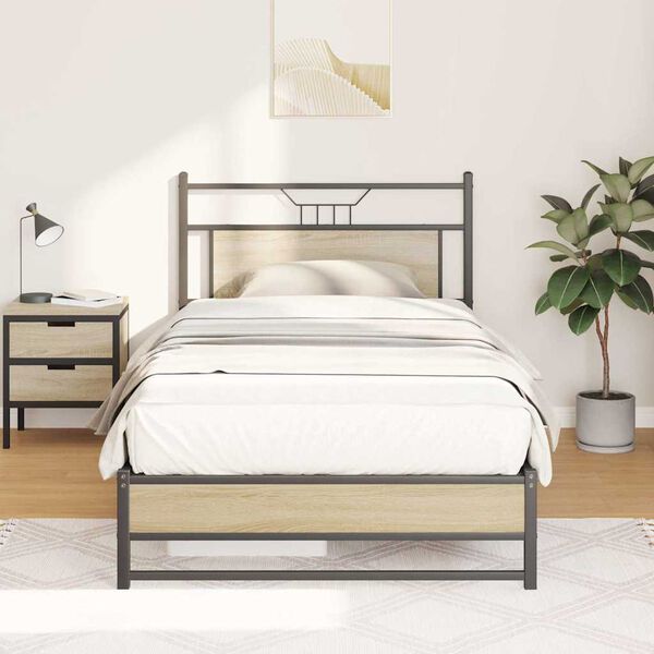 vidaXL Bed Frame Sonoma oak Engineered wood, steel 39x79 in Bed Frame