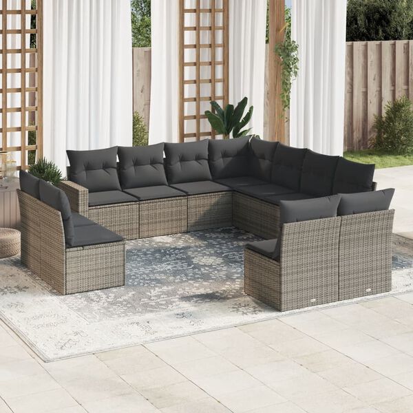 vidaXL Garden Sofa Set Grey PE Rattan Large Modular Garden Sofa Set