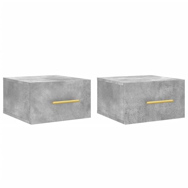 vidaXL Wall-mounted Bedside Cabinet Set of 2 Concrete grey Engineered wood