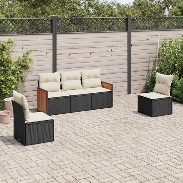 vidaXL Garden Sofa Set Black and Cream White