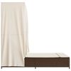 vidaXL Double Sun Lounger with Roof and Curtains Brown Poly Rattan