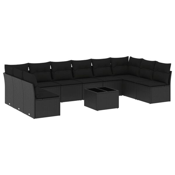 vidaXL Garden Sofa Set Black PE rattan Large Adjustable Armrests