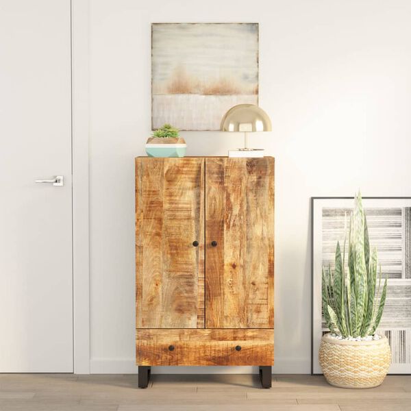 vidaXL Highboard Natural Mango, Black Iron Solid Mango Wood, Iron Medium