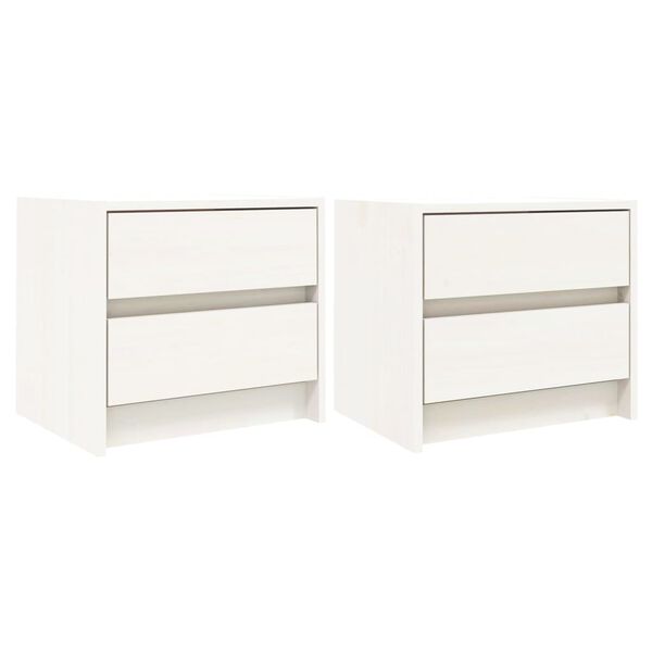 vidaXL Bedside Cabinet Set of 2 White Solid Pine Wood Compact