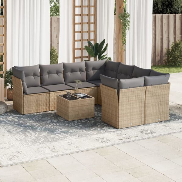 vidaXL Garden Sofa Set Beige PE Rattan Large UV-resistant materials