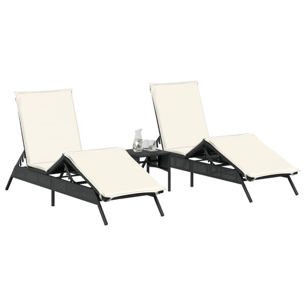 vidaXL Sun Lounger Set of 2 Black, Cream White