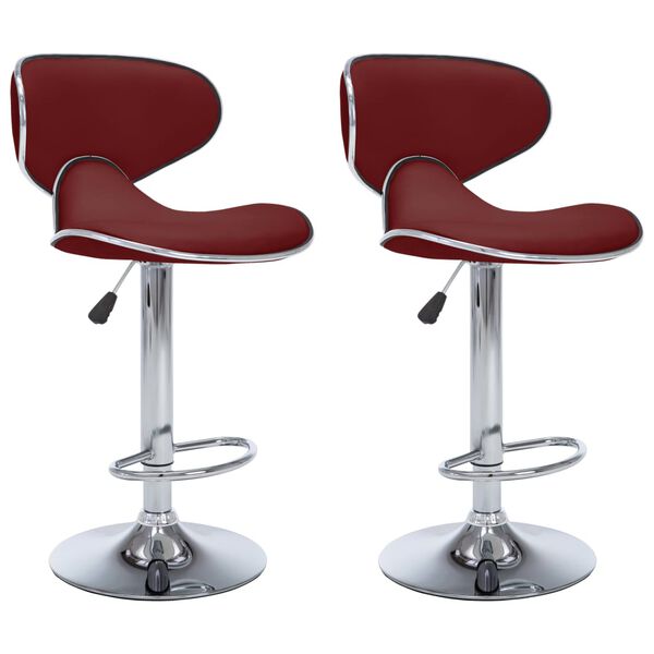 vidaXL Bar Stool Set of 2 Wine Red Faux Leather, Chrome Steel Medium