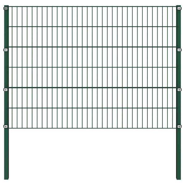 vidaXL Fence Panel with Posts Iron 69.5"x47.2" Green