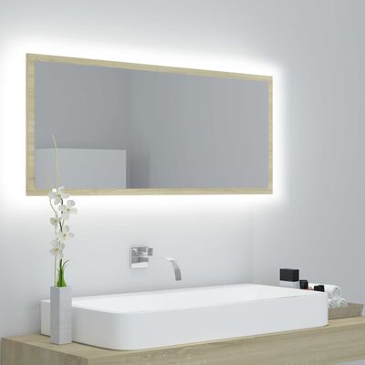 vidaXL LED Bathroom Mirror Sonoma Oak 39.4"x3.3"x14.6" Engineered Wood