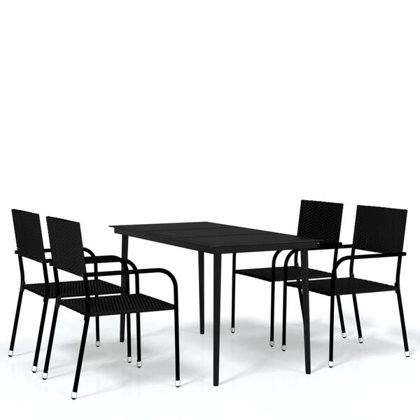 vidaXL Garden Dining Set Black Steel Stackable Garden Dining Set