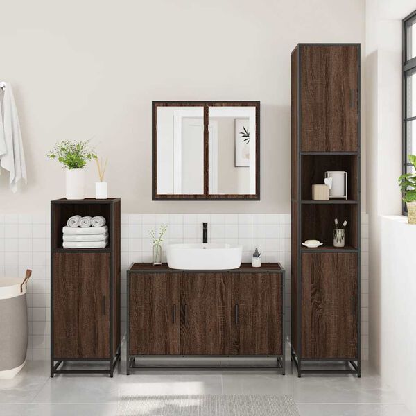 vidaXL Bathroom Furniture Set Brown Oak Engineered Wood, Metal Large
