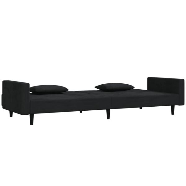 vidaXL Sofa Bed Black Velvet, wood, plastic 2-Seater
