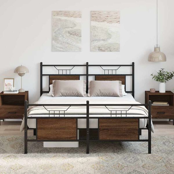 vidaXL Bed Frame Smoked oak Engineered wood and steel Full Bed Frame