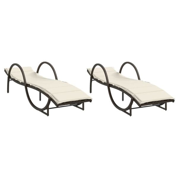 vidaXL Sun Lounger Brown Frame, Cream White Cushions
