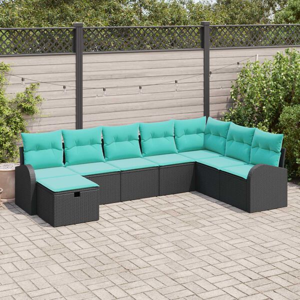 vidaXL Garden Sofa Set with Cushion 8 pcs Black Poly rattan