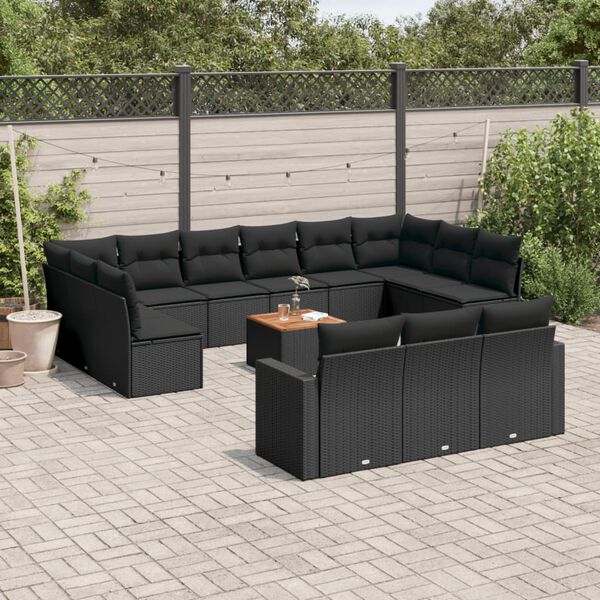 vidaXL Garden Sofa Set Set of 14 Black