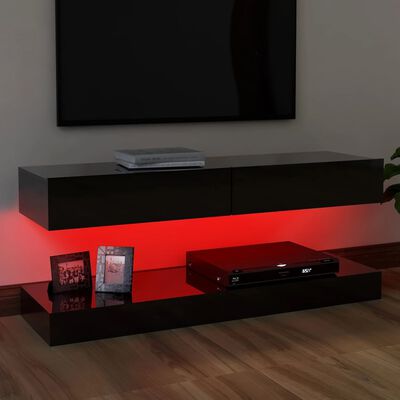 vidaXL TV Stand with LED Lights High Gloss Black 47.2"x13.8"
