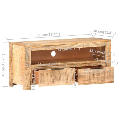 vidaXL TV Cabinet 35.4"x11.8"x15.7" Solid Rough Mango Wood