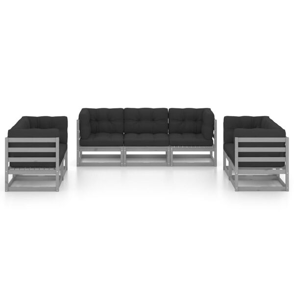 vidaXL Garden Lounge Set Grey, Anthracite Solid pine, 100% polyester fabric