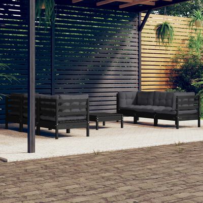 vidaXL 7 Piece Patio Lounge Set with Anthracite Cushions Pinewood