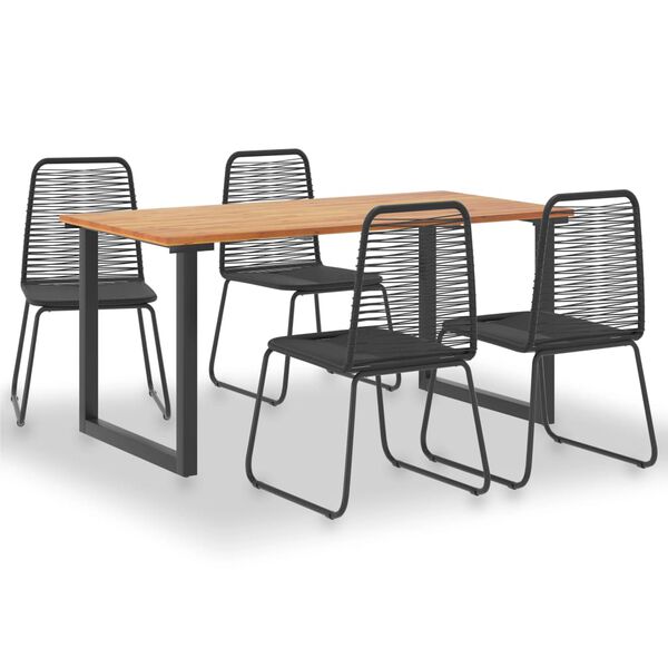 vidaXL 5 Piece Patio Dining Set Solid Acacia Wood and Poly Rattan