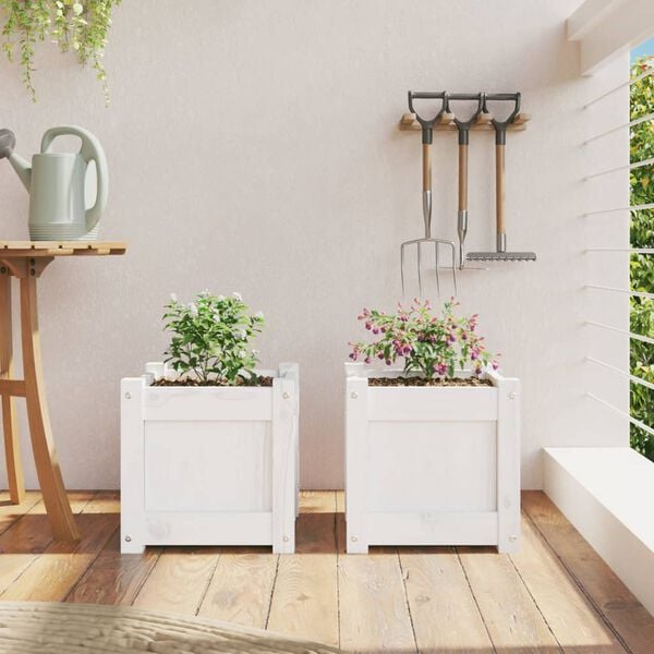 vidaXL Garden Planter Set of 2 White Solid pine wood 12.2 in dimensions