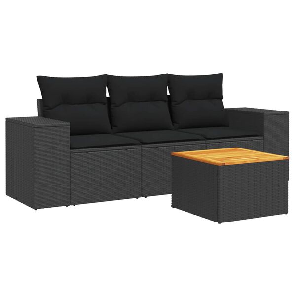 vidaXL Garden Sofa Set Black Poly Rattan 4-Piece Set Modular