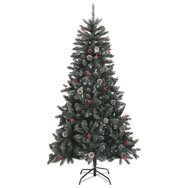 vidaXL Christmas Tree Green and white PVC, steel 70.9 in