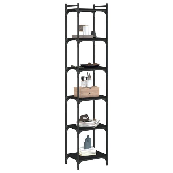 vidaXL Bookcase Black Engineered wood, metal Tall bookshelf