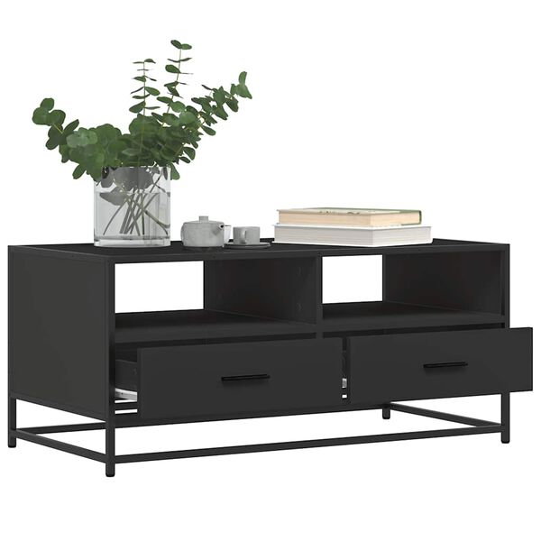 vidaXL Coffee Table Black Engineered wood and metal 39.4x19.7x17.7 in