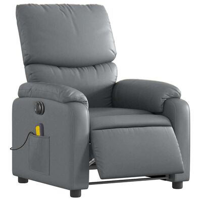 Gray recliner chair with extended footrest and side pocket