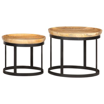 vidaXL Round Side Tables 2 pcs Solid Mango Wood and Steel