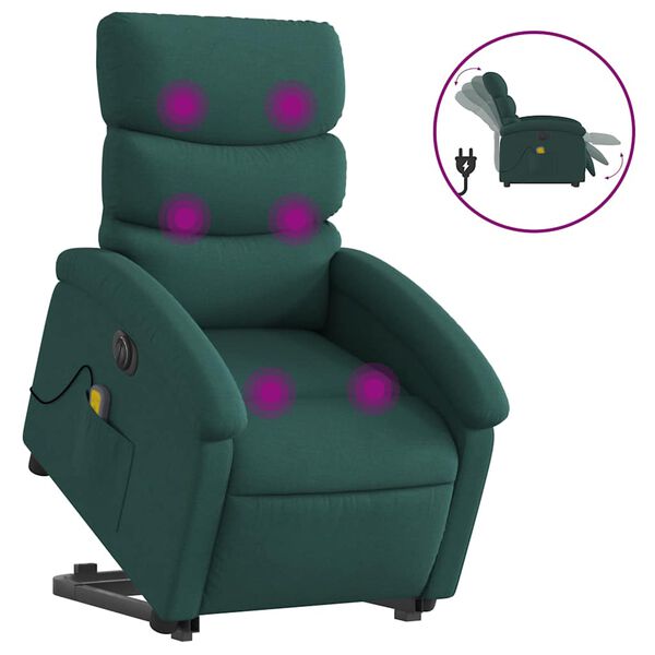 vidaXL Electric Stand Up Massage Recliner Chair Dark Green
