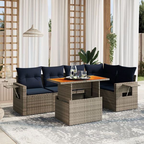 vidaXL 6 Piece Patio Sofa Set with Cushions Gray Poly Rattan