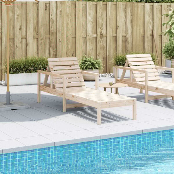 vidaXL Sun Lounger Natural Pine Solid Pine Wood Standard