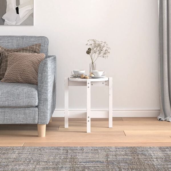 vidaXL Coffee Table White Solid pine wood Durable Coffee Table Round